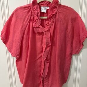 Finley 100% linen Women's Pink Ruffle Top shirt